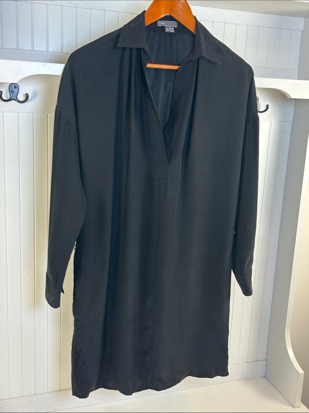 Vince Black 100% Silk Oversized Shirt Dress XS
